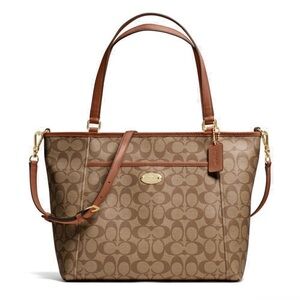 Coach Peyton Signature Pocket Tote Khaki / Saddle # F33998 MSRP $398 - EUC